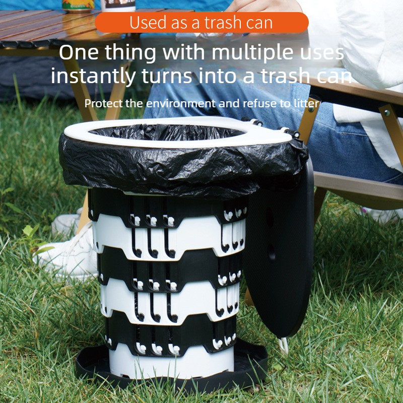 Outdoor Foldable Portable Toilet, Emergency Toilet Seat, Portable Camping Toilet Stool with Height Adjustment - Black — image 3