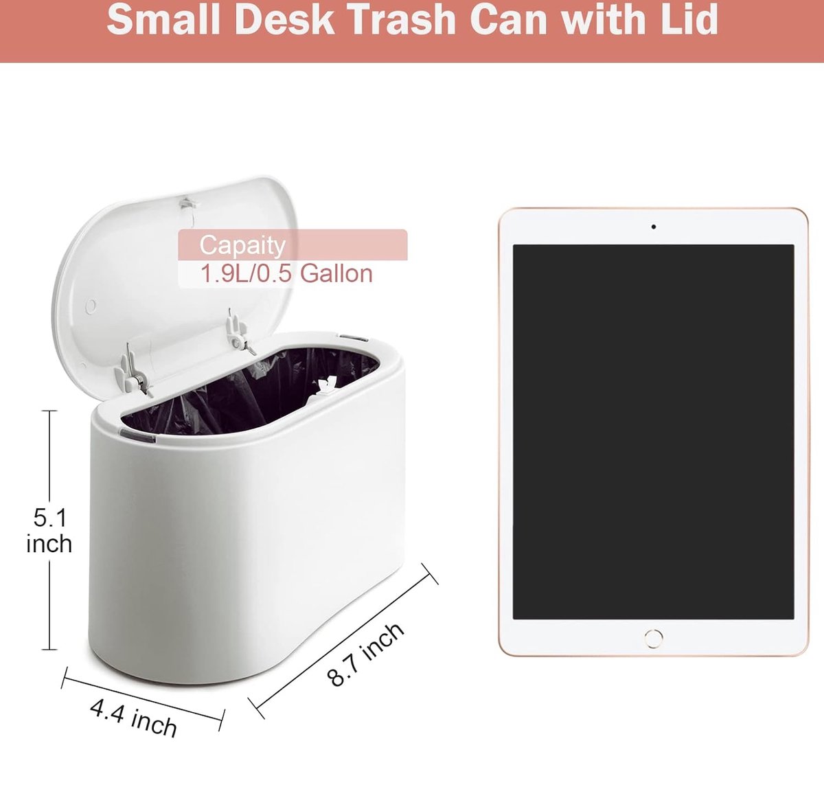 Trash Can - Small Trash Can with Sensor - Sturdy - Countertop Waste Bin - Mini Trash Can - Desktop - Tabletop Waste Bin - Plastic Trash Can - Bathroom Waste — image 2
