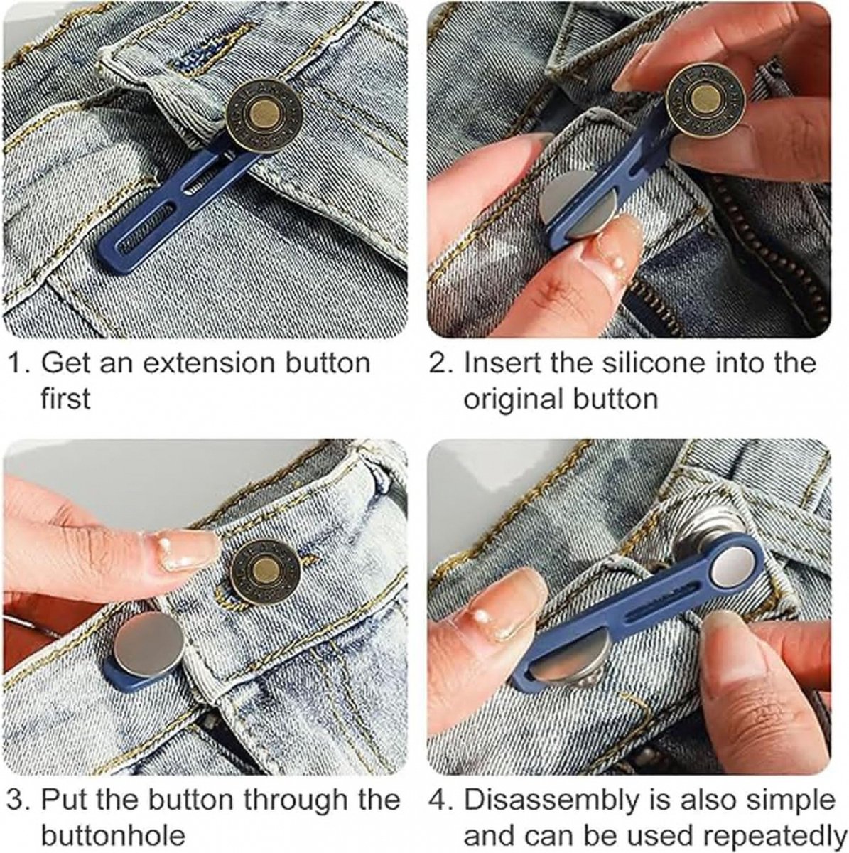 Buttonhole Extender 6 Pieces Bronze - Trouser Expander - Jeans Trouser Expander - Trouser Widening Button - Denim Extension Button - Button Extender - Reusable — image 2