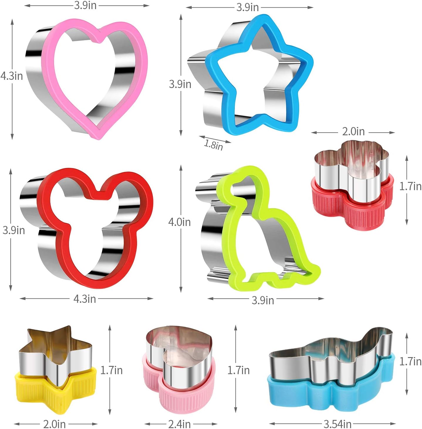 Stainless Steel Sandwiches Cutter Set, Dinosaur & Heart & Star Shapes Sandwiches Cutter Cookie Cutter -Food Grade Cookie Cutter Mold for Kids (Big+Medium โ image 2