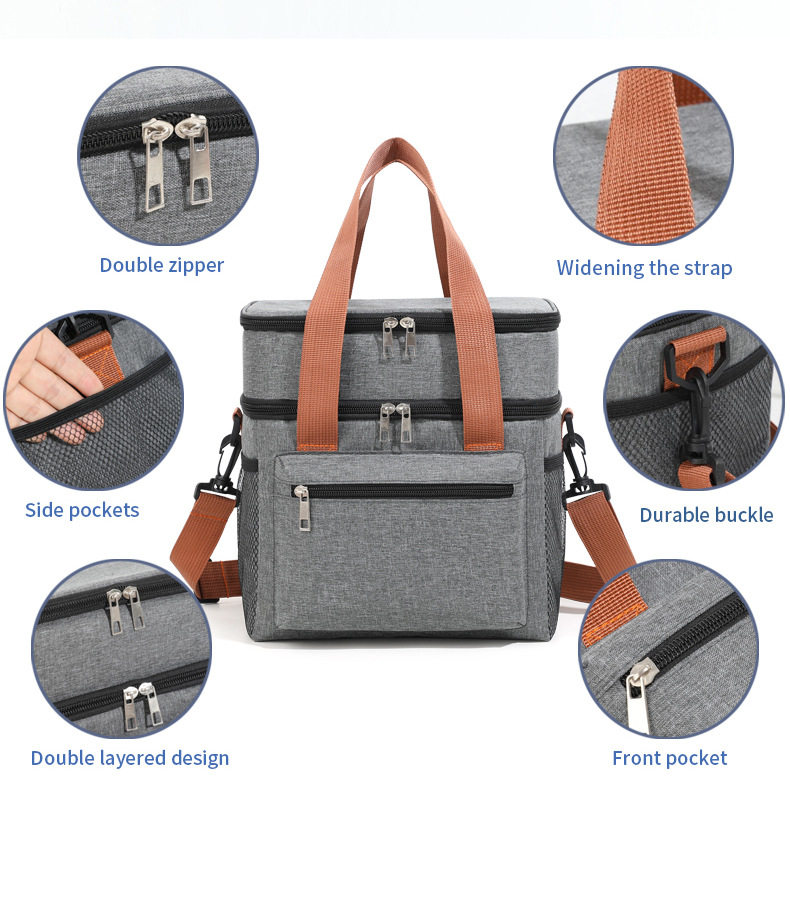 Grey Waterproof Insulated Lunch Bag - Leakproof Thermal Cooler for Food and Drinks — image 6