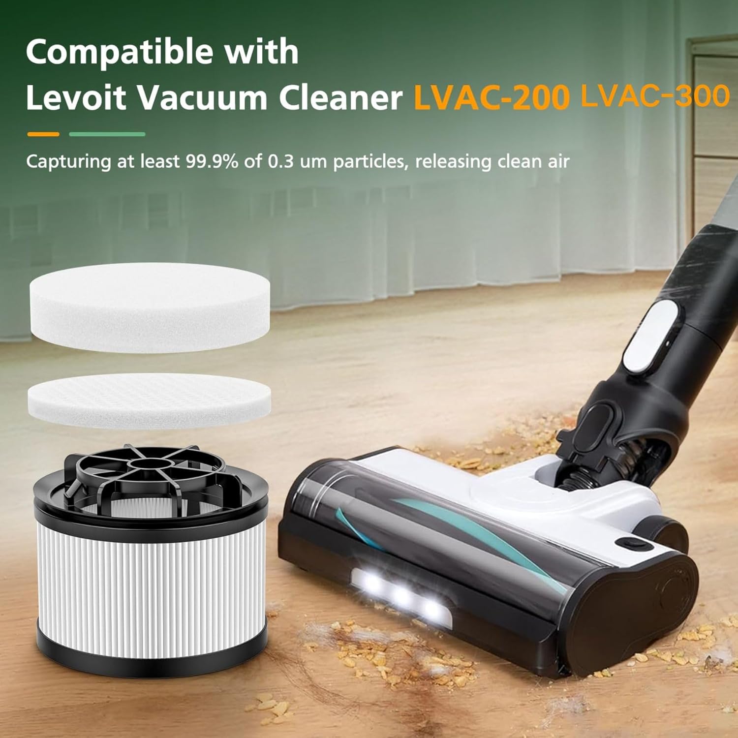LVAC-200 Filter Replacement for LEVOIT LVAC-200 / LVAC-300 / LVAC-200 MAX Cordless Stick Vacuum Cleaner, 3 Post-Motor + 6 Pre-Motor Filters, # LSV-V201-WUS — image 2