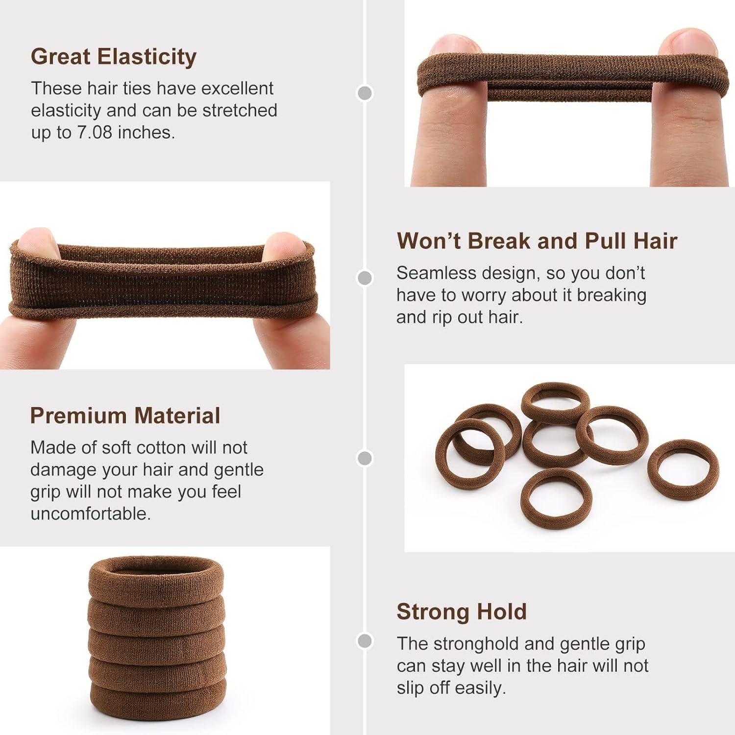 100 Pcs Thick Seamless Hair Ties, Ponytail Holders Hair Accessories No Damage for Thick Hair (Dark Brown Colors) — image 4