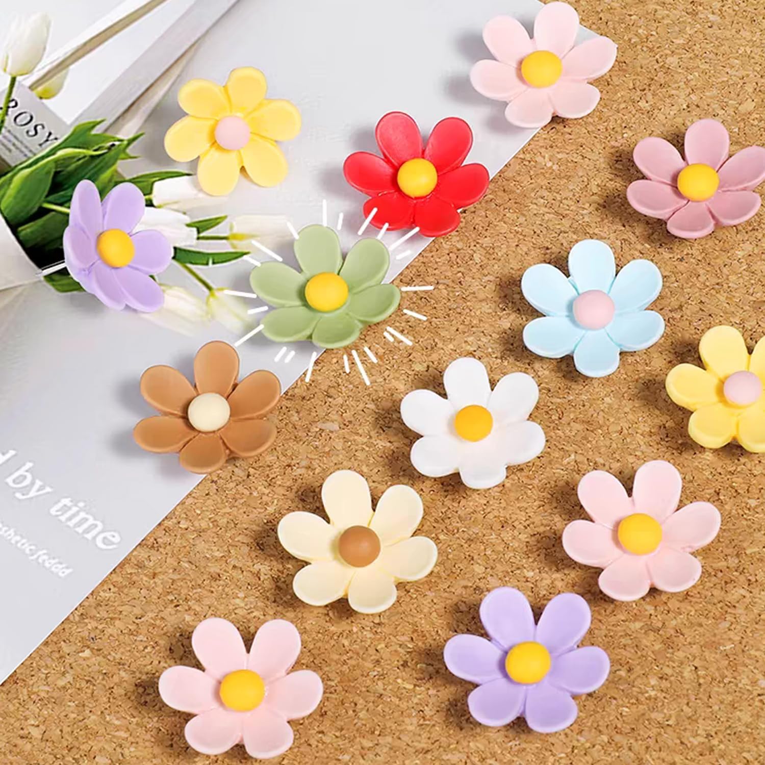20 PCS Flower Push Pins, Thumb Tacks for Bulletin Board, Cork Board Thumbtacks, Flower Tacks for Map Cork Board Photo Display Office Home (Pink) — image 6