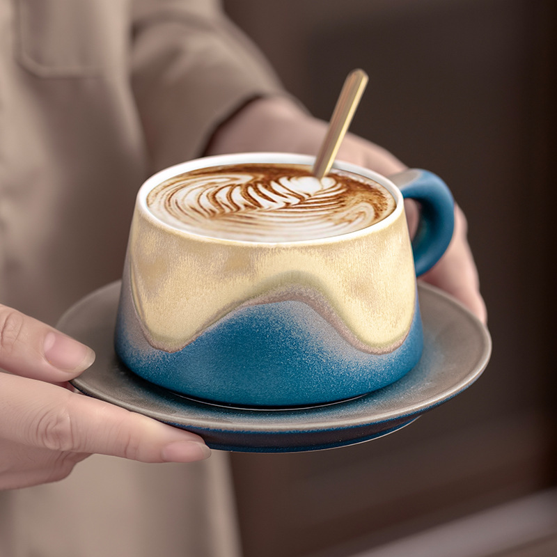 Artistic Ceramic Coffee Cup & Saucer Set with Spoon - Gradient Glaze, 240ml, Gift Boxed(pink) โ image 2