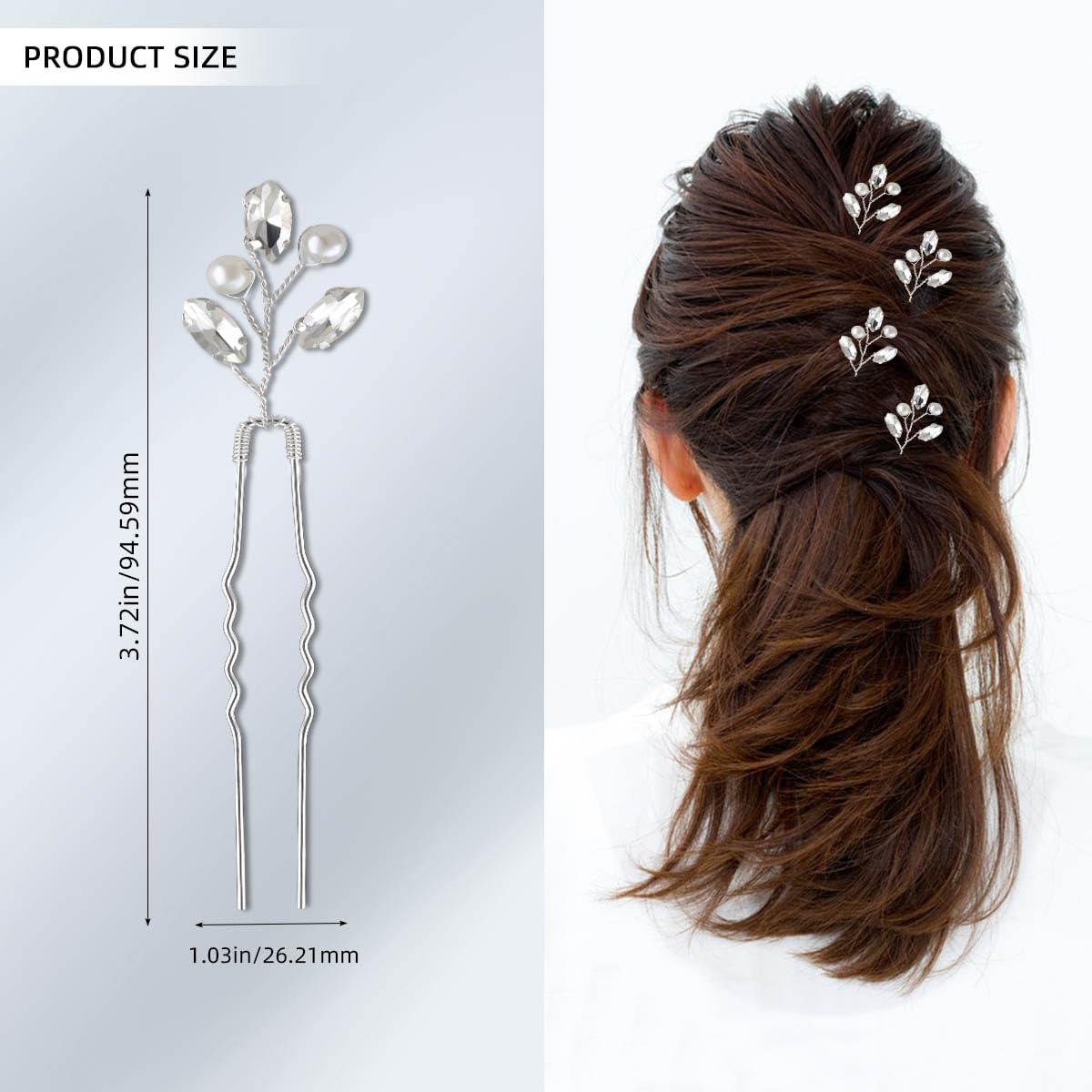 Bridal Hair Accessories - Silver Rhinestone and Pearl Clips, Crystal Flower Leaf Pins for Brides, Bridesmaids Women (6 Pieces) — image 2
