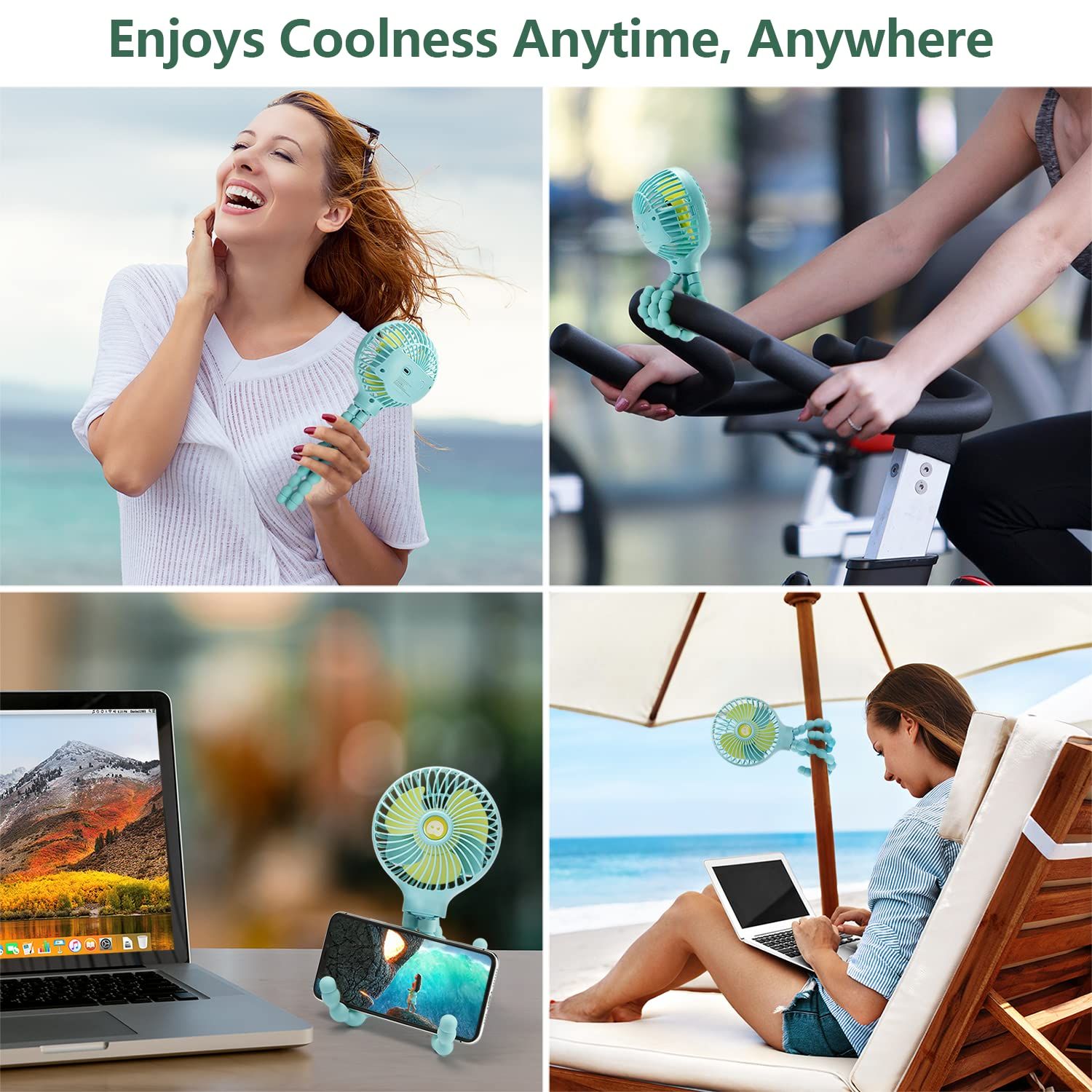 Mini Handheld Personal Portable Fan, Baby Stroller Fan, Car Seat Fan, USB or Battery Powered, with Flexible Tripod Clip — image 2
