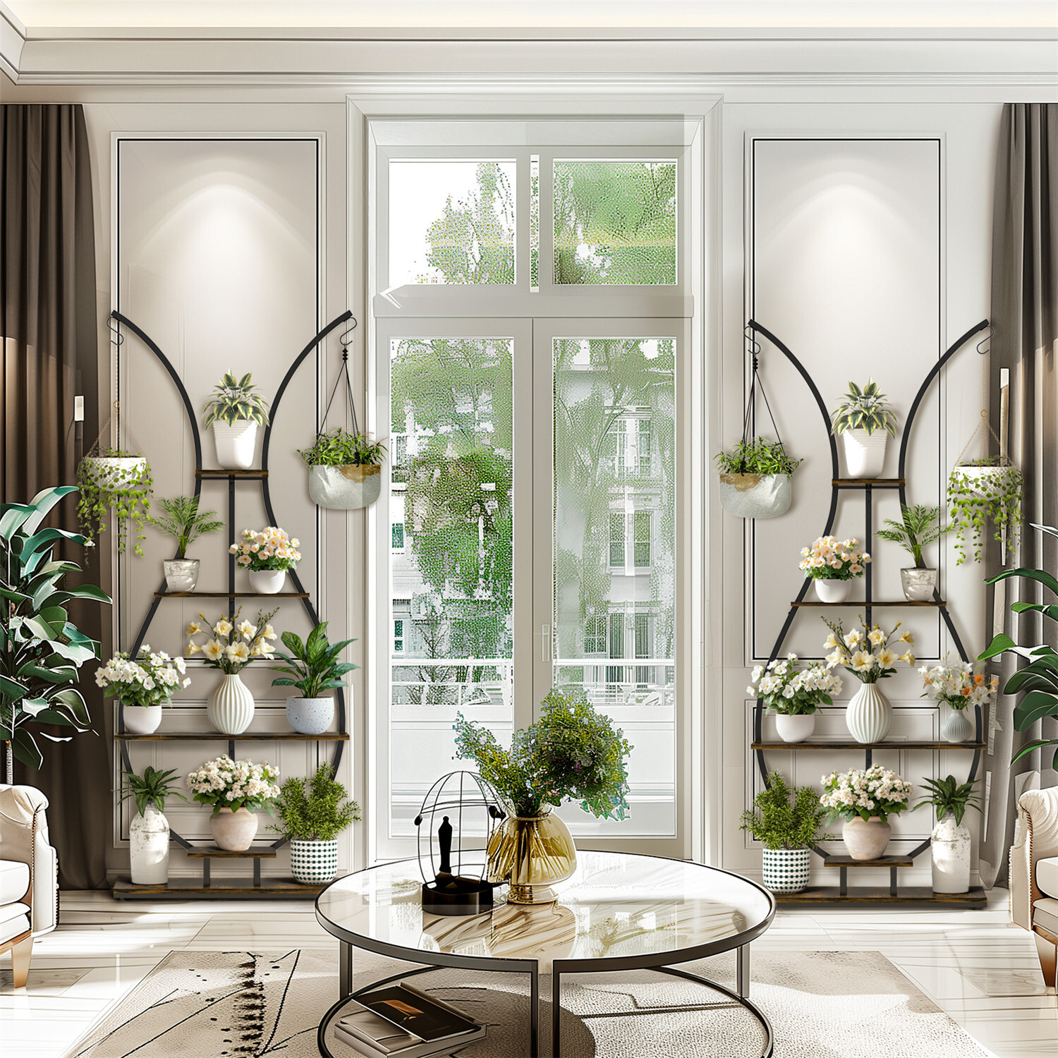 180Cm Tall Plant Stand Indoor Vase-Shape Metal Plant Shelf With Hanging Hooks — image 5