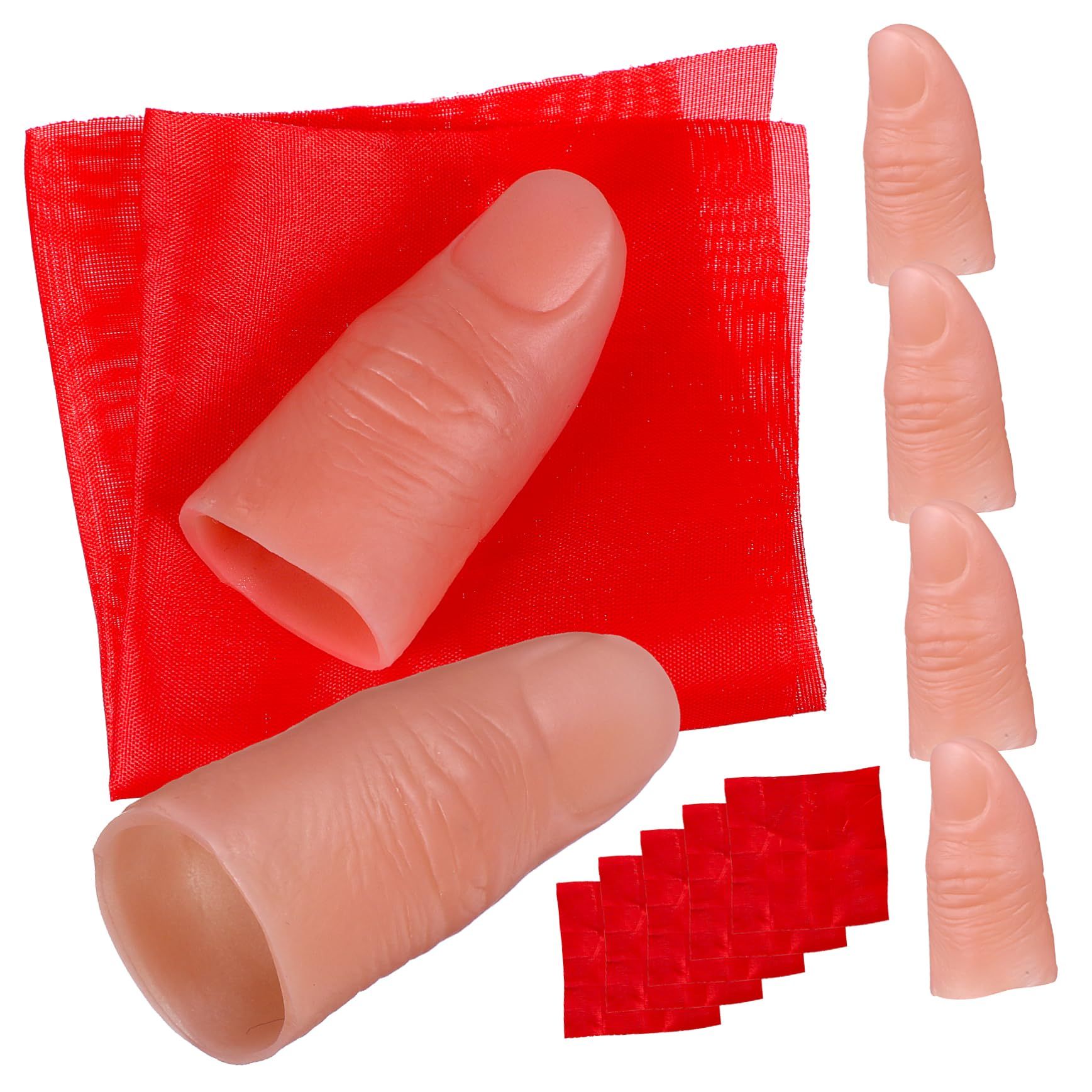 6 Sets Fingertip (6pcs) Magician Thumb Tip Tricks Thumbs Fake Fingers Silk Fake Thumb Silk Close up Trick Prop Magician Rubber Thumb