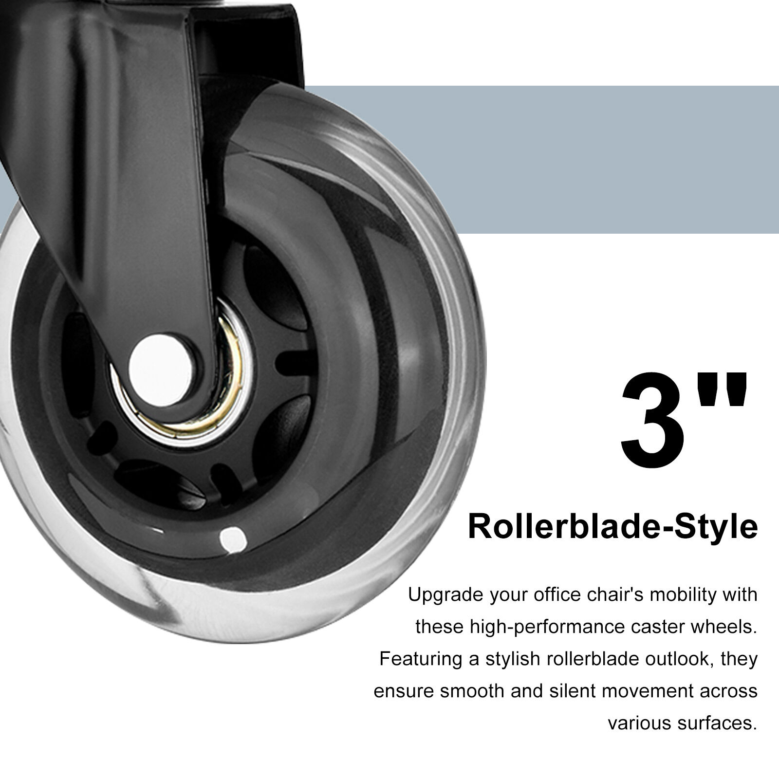 5X 3'' Rollerblade Style Wheels Office Chair Casters - Slient Smooth, 11x22mm Stem — image 3