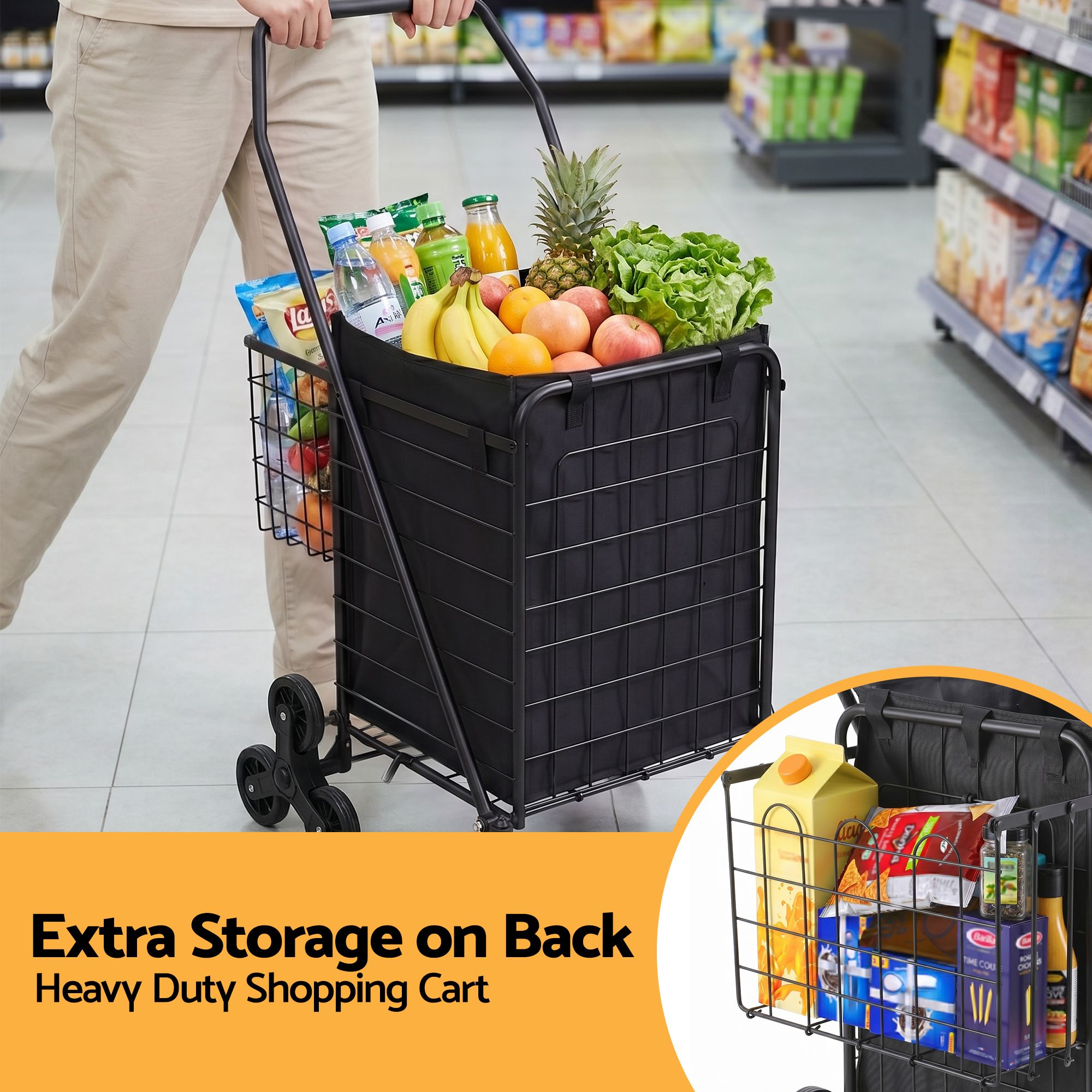 Emajin Shopping Trolley Cart Folding Aluminium Utility Cart Black — image 6