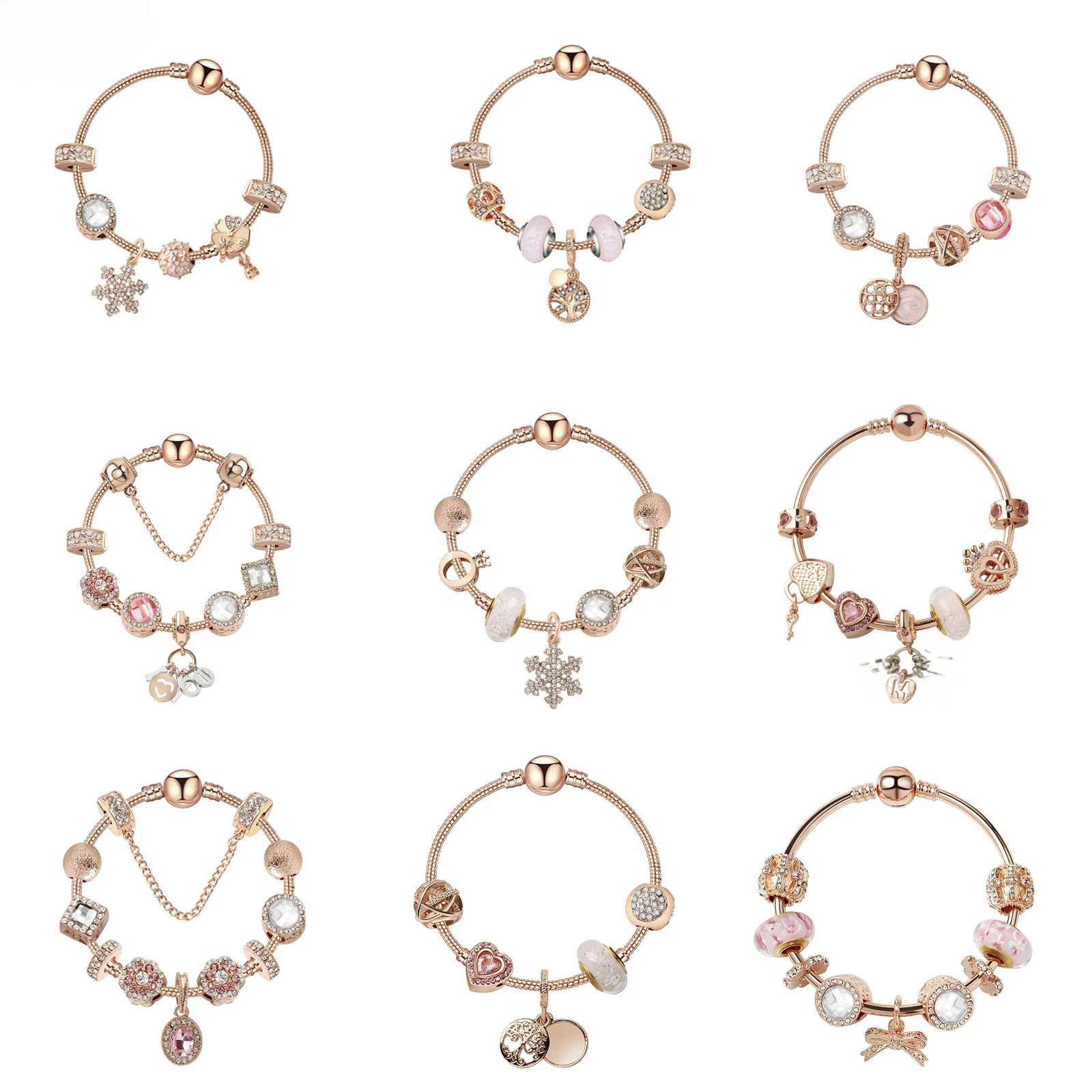 Glamorous Gold Bracelet with Glass, Zircon, Heart & Crown Charms, “FAMILY” Word Pendant(18cm) — image 2