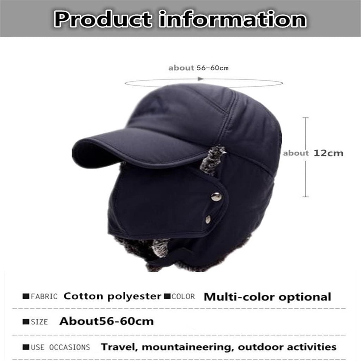 Winter Trapper Hat - Winter Hat Keeps Warm - Cotton Hat - Windproof Warm - For Snowboarding Skating Cycling - Soft Comfortable With Elastic - 3 In 1 - With — image 2