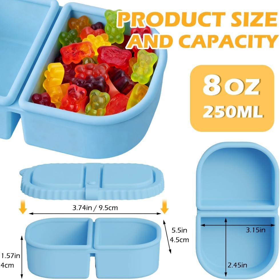 YQL 4 Pack Silicone Snack Containers with Leakproof Lids, Double-Compartment Bento Boxes for Kids & Adults, Reusable Food Storage for Snacks, Sauces, Lunch — image 2