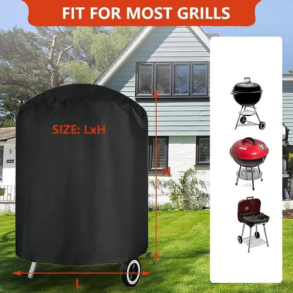 Round Grill Cover 210D Oxford Fabric Waterproof Tear Resistant UV Resistant for Outdoor BBQ Grills 62 × 105 cm — image 3