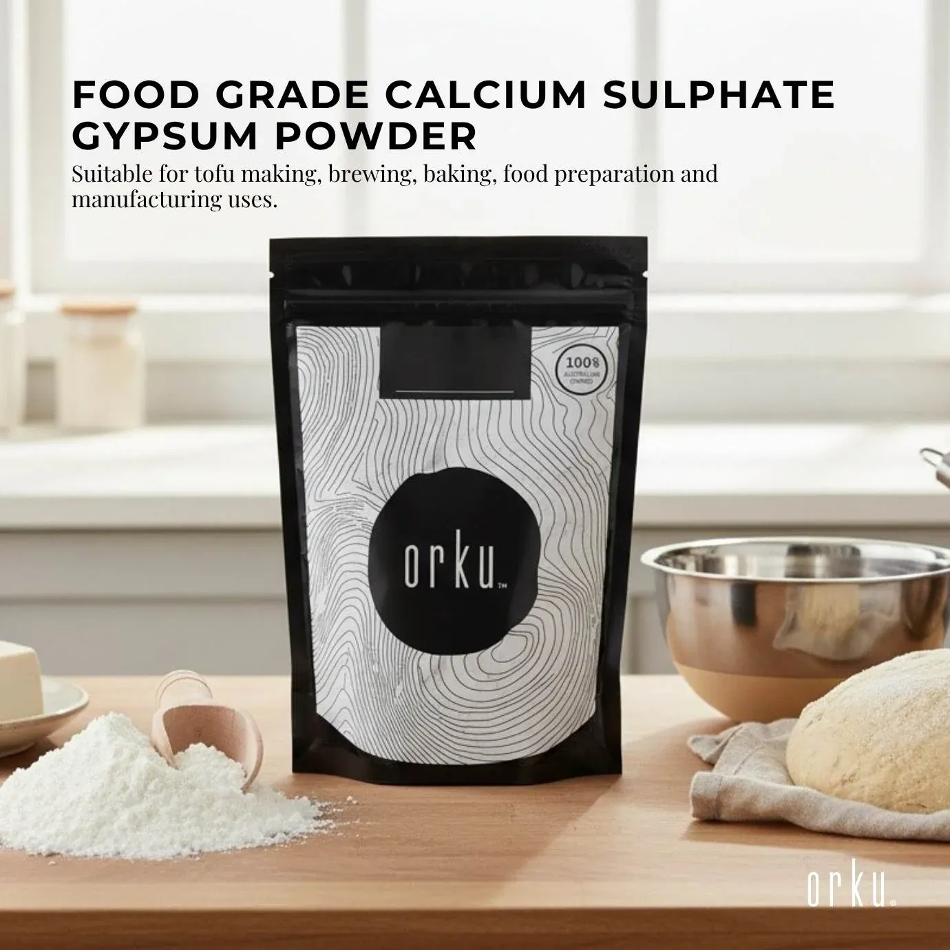 Orku 1Kg Fine Calcium Sulphate Gypsum Powder - Dihydrate Food Grade FCC E516 — image 2