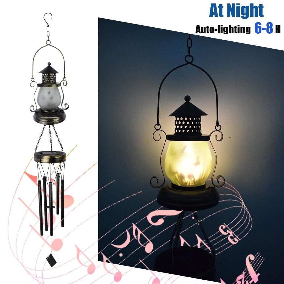 Solar Wind Chimes for Outdoor, Iron Hollow Wind Chimes Garden Decor Lantern Hanging Solar Landscape Lights Wind Bells — image 4