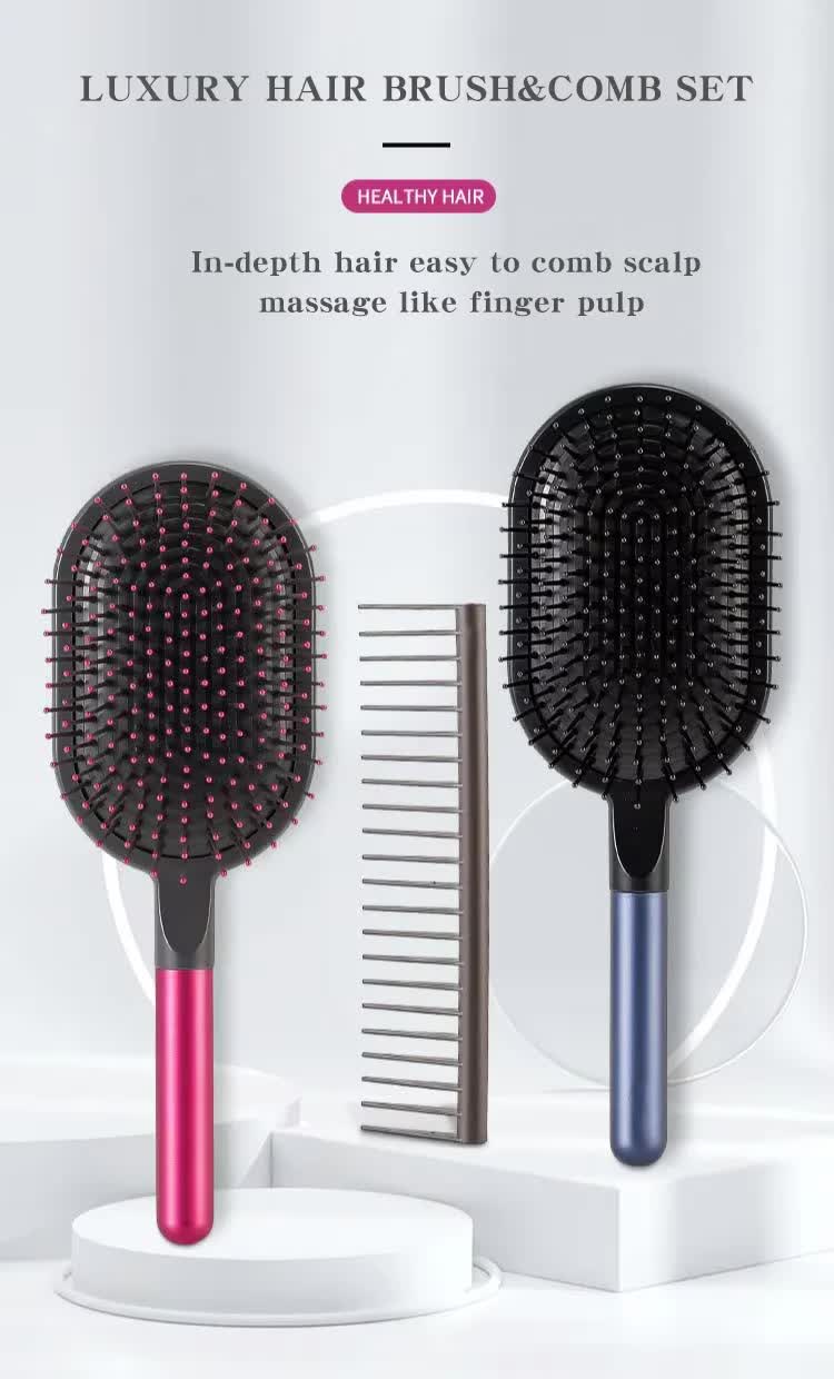 Blue Air Cushion Massage Paddle Brush & Wide Tooth Comb Set - Gentle Detangling for All Hair Types — image 4