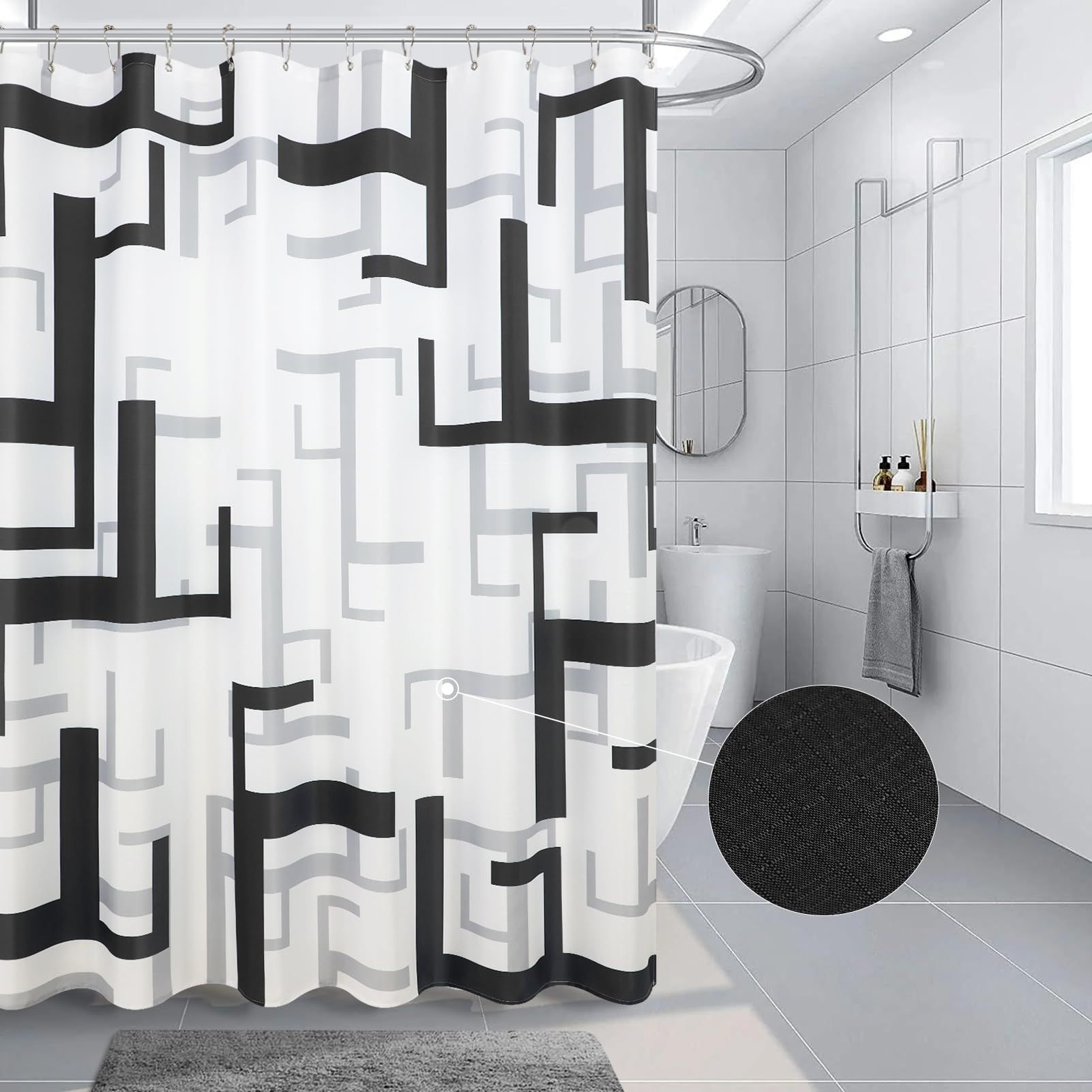 Bathroom with black and gray shower curtains, simple modern shower curtains, waterproof fabric for hydrotherapy — image 2