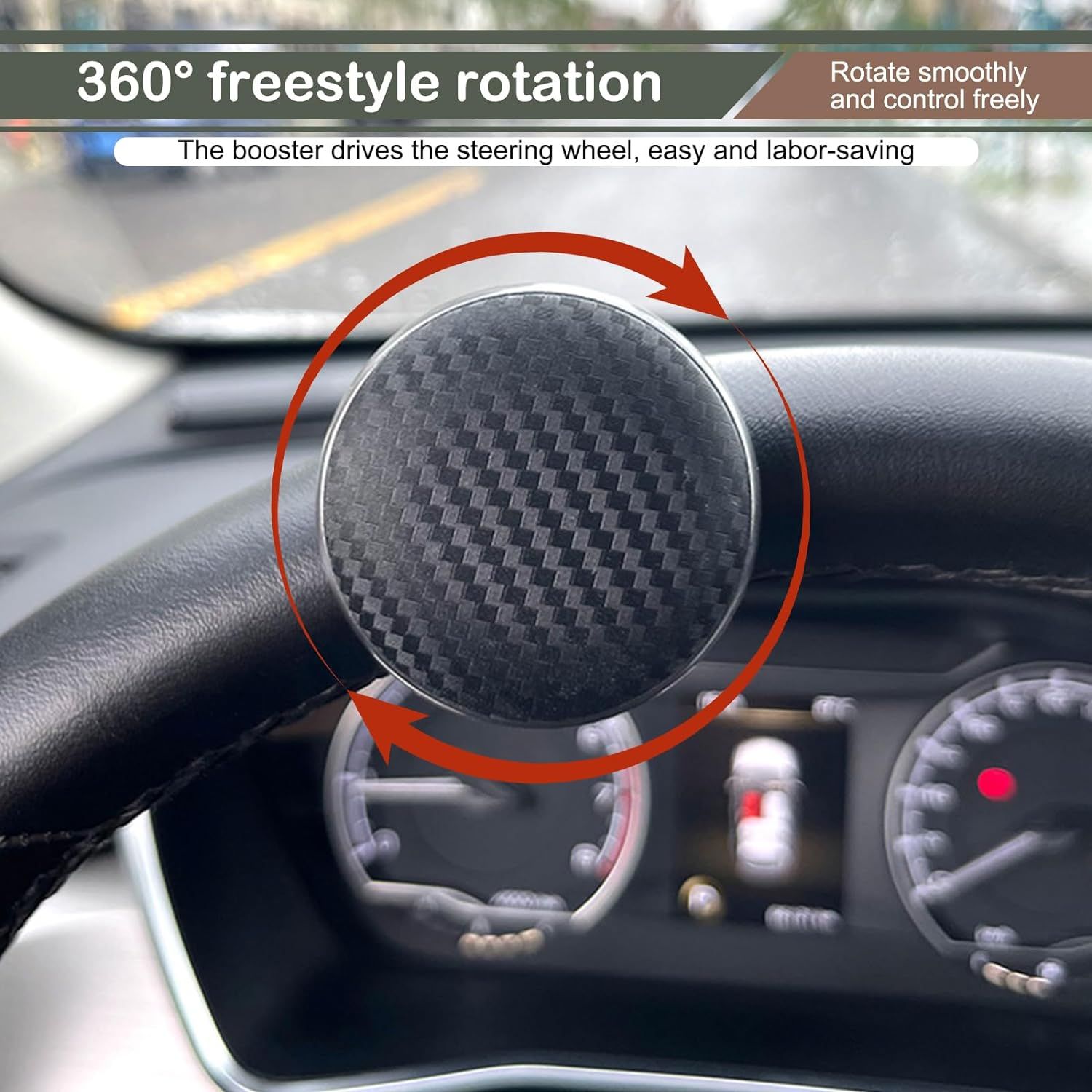 1 PC Car Carbon Fiber Texture Steering Wheel Spinner Knob, Vehicle Power Steering Ball with Bearing Assist, (Black) โ image 3