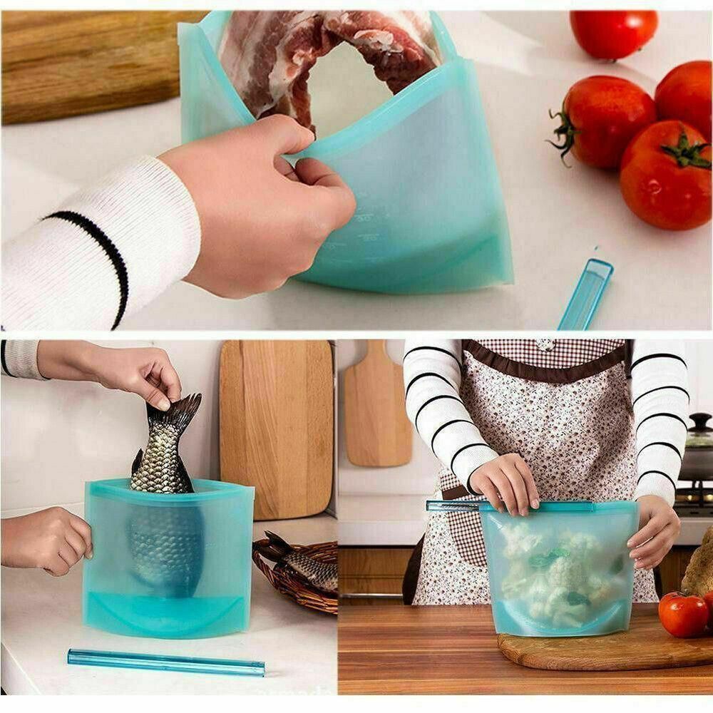 Reusable Silicone Food Storage Bags Leak proof Microwave Freezer Freshness Safe 500ml*1 - Red 500ml*1 Unit โ image 3