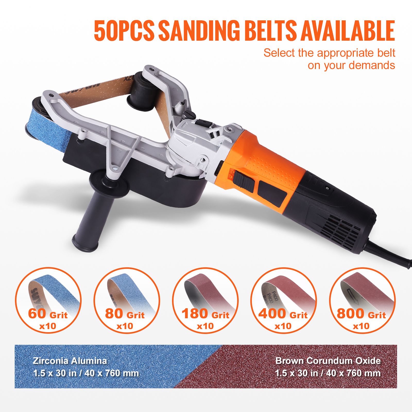 Pipe Tube Polisher Sander, 1300W Pipe Belt Sander with 6 Variable Speeds 1100-3200rpm, Professional Belt Sander Grinding Machine with 50PCS Sanding Belts for โ image 4