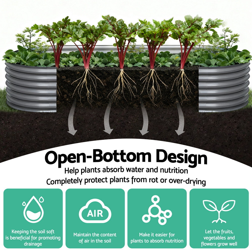 Green Fingers Garden Bed 320X80X42cm Oval Planter Box Raised Container Galvanised — image 3