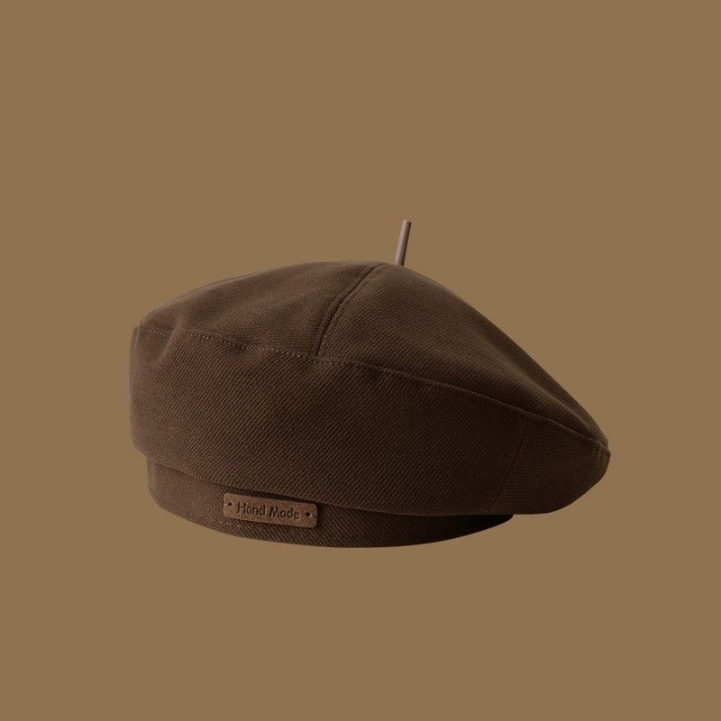 Long Leather Tag Decor Beret Hat, Adjustable 56β58cm, Christmas & Halloween Streetβwear Headwear, Retro Fashion Artist Cap, Practical Holiday Giveaway
