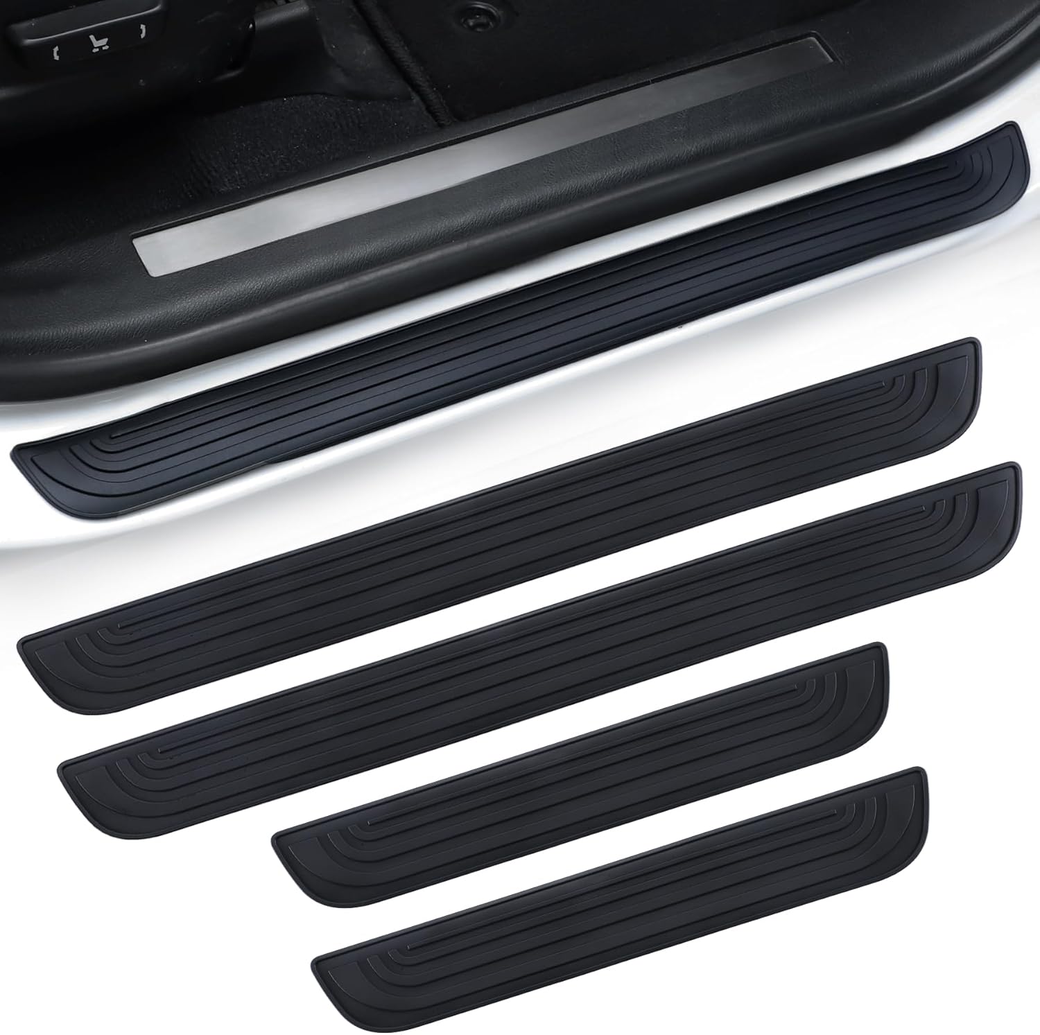 Car Door Threshold Protection, 4PCS Edge Step Dust Shield Cover, Width 23.6x2.36inch Car/SUV Universal Rubber Scratch Resistant Exterior Accessories (Black)