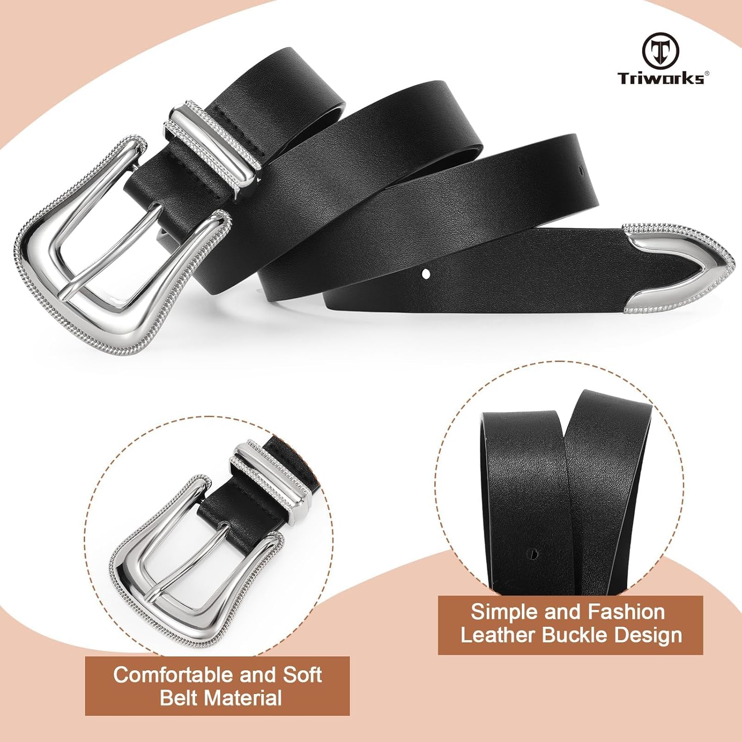 Women Leather Belt Fashion Leather Waist Belt for Pants Jean Ladies Western Leather Belt — image 5