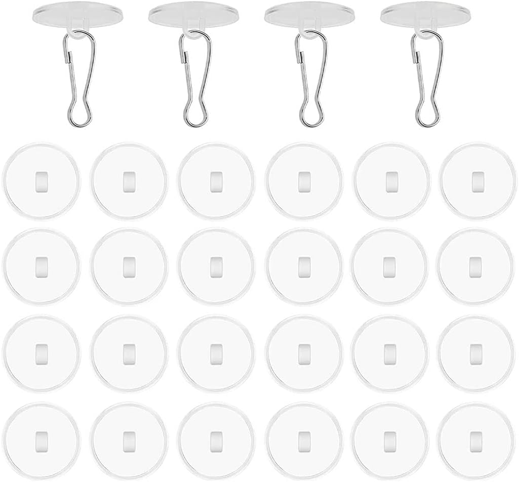 30 Pieces Clear Self-Adhesive Ceiling Hooks, No-Drill Ceiling Hooks, Sticky Hooks with Flagpole Clips for Bedroom, Bathroom, Kitchen, Bedroom Wall, Carnival