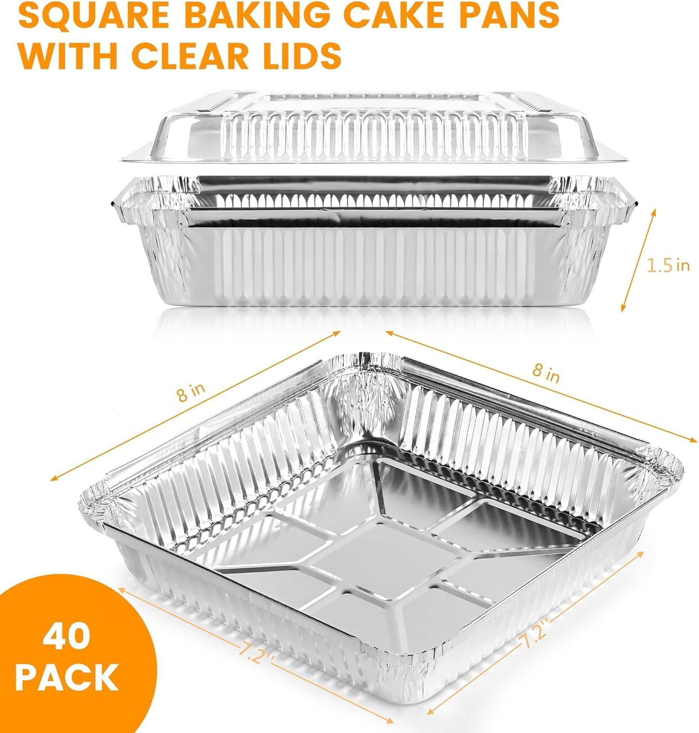 40 Pack 8 × 8 Inch Aluminum Pans with Clear Plastic Lids - Square Baking Cake Pans - Foil Pans with Lids - Disposable Food Containers Great for Cooking — image 2