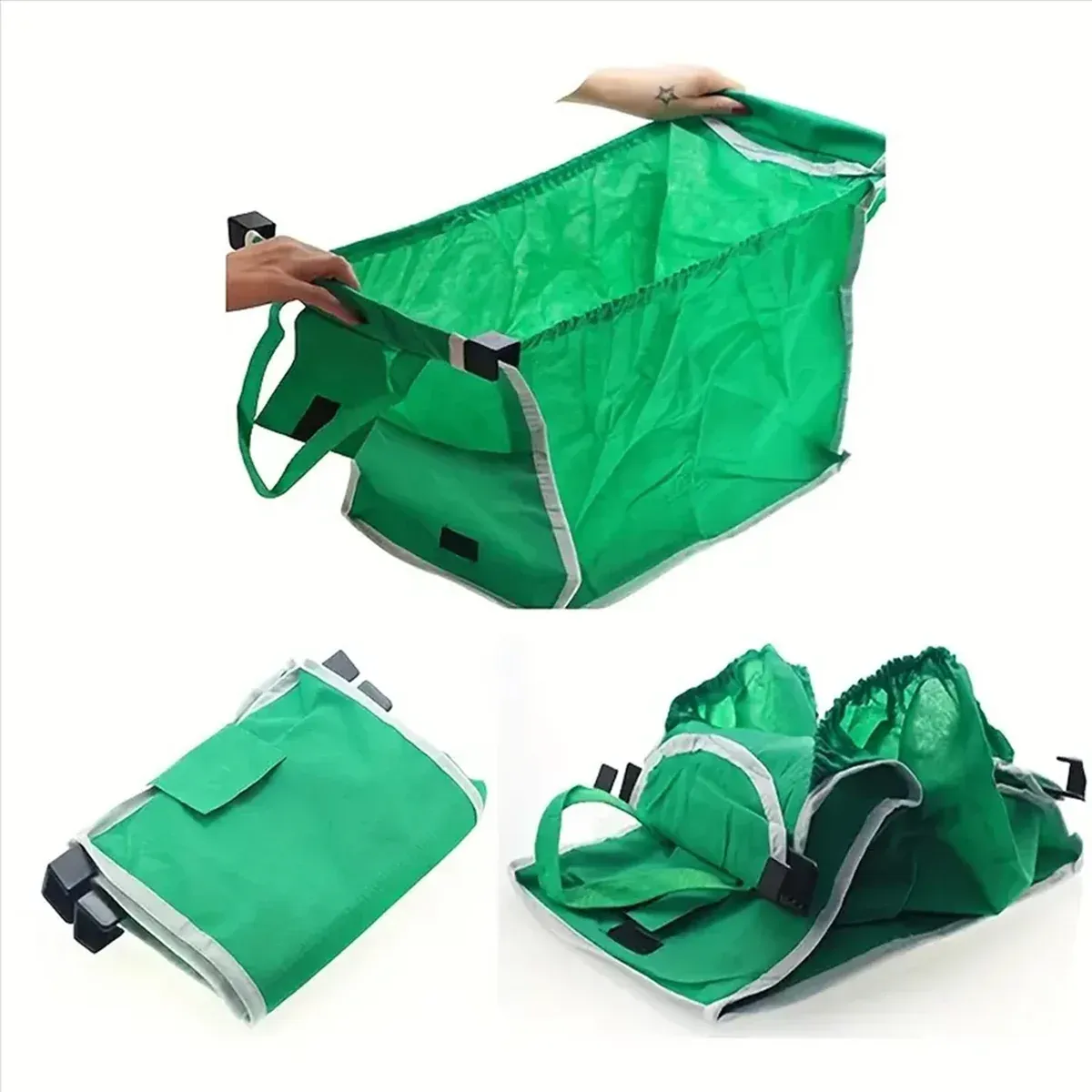 4 x Reusable Supermarket Shopping Trolley Clip-on Large Foldable Grab Handle Bag — image 6