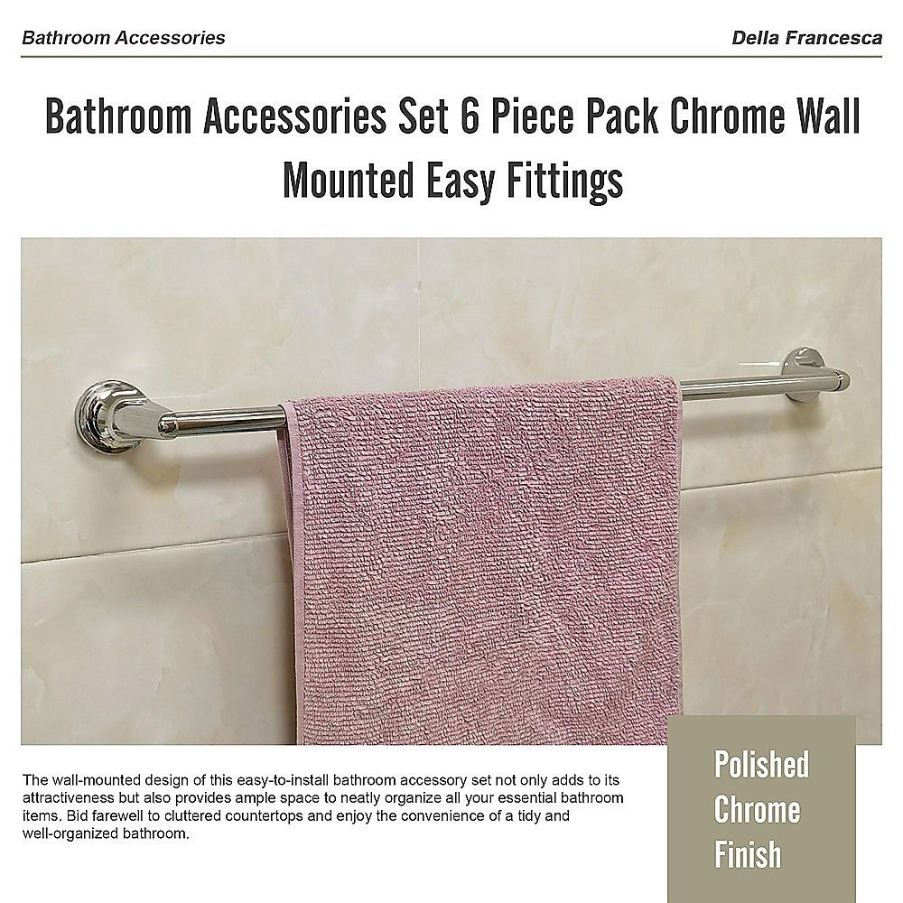 6 Piece Chrome Bathroom Accessories Set Wall Mounted Towel Rail Toilet Roll Holder Robe Hook โ image 6