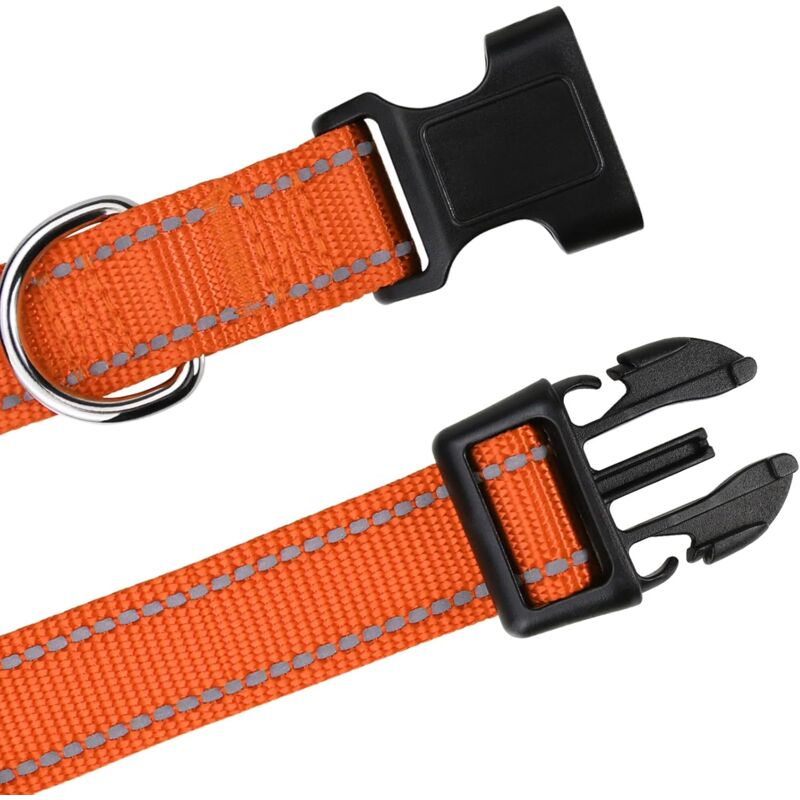 Dog Collar, Classic Adjustable Reflective Nylon Collar Suitable For Medium Dogs, Orange, 2.5Cm Width โ image 4