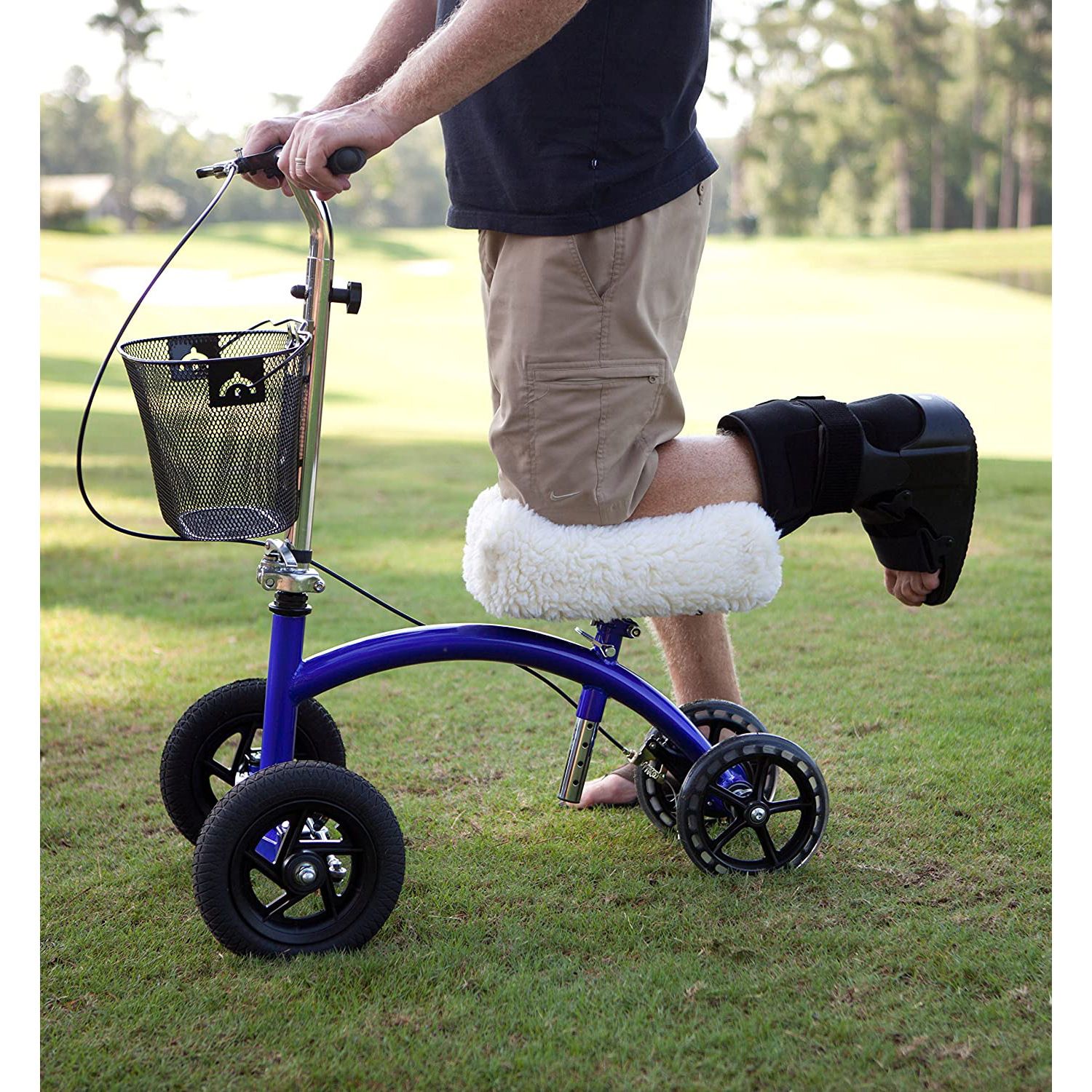 Steerable Knee Walker Knee Scooter for Adults for Foot Surgery & Deluxe Plush Synthetic Sheepskin Knee Scooter Pad Cover Cushion — image 5
