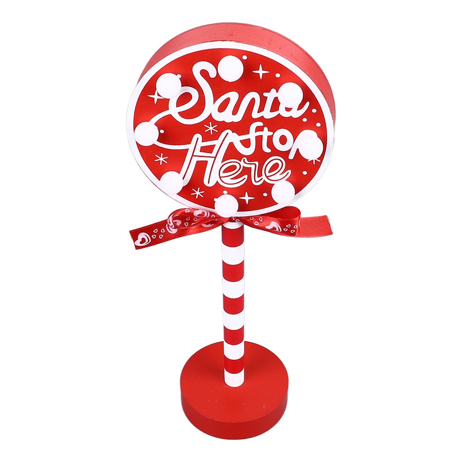 Christmas Stop Here Decor Metal Solid Wood LED Delicate Santa Stop Here Tree Topper for Christmas Party Round 12 × 8 × 30.5cm — image 6