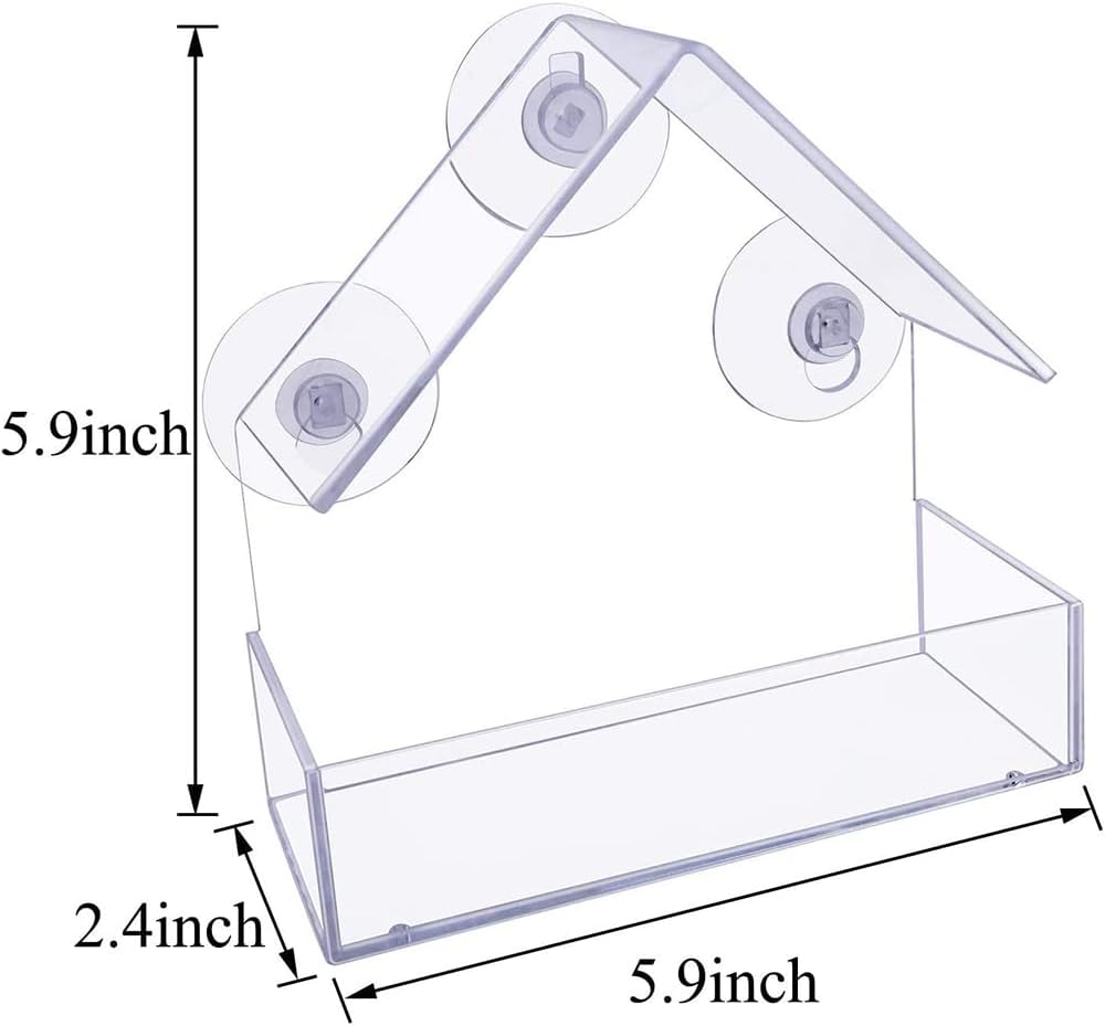 Bird Feeder, Window Bird House Crystal Clear Acrylic with Seed Tray, Drain Holes and 3 Suction Cups, Weatherproof Design, Squirrel Resistant, Drains Rain — image 2