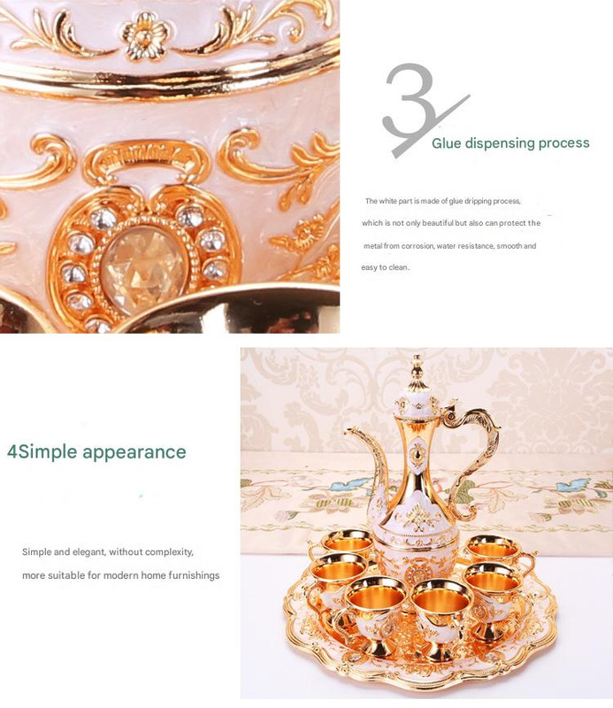 Elegant Gold Metal Serving Set - Decanter, 6 Cups, Tray (Golden Red) โ image 3