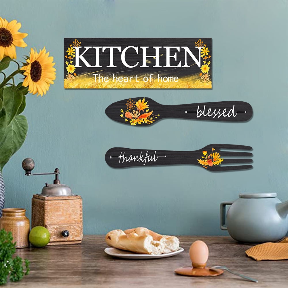 3 Pieces Sunflower Kitchen Decor Spring Decorations Blessed Thankful Wooden Hanging Sign Sunflower Gifts Wall Art Decor Farmhouse Summer Home Decor for Kitchen — image 6