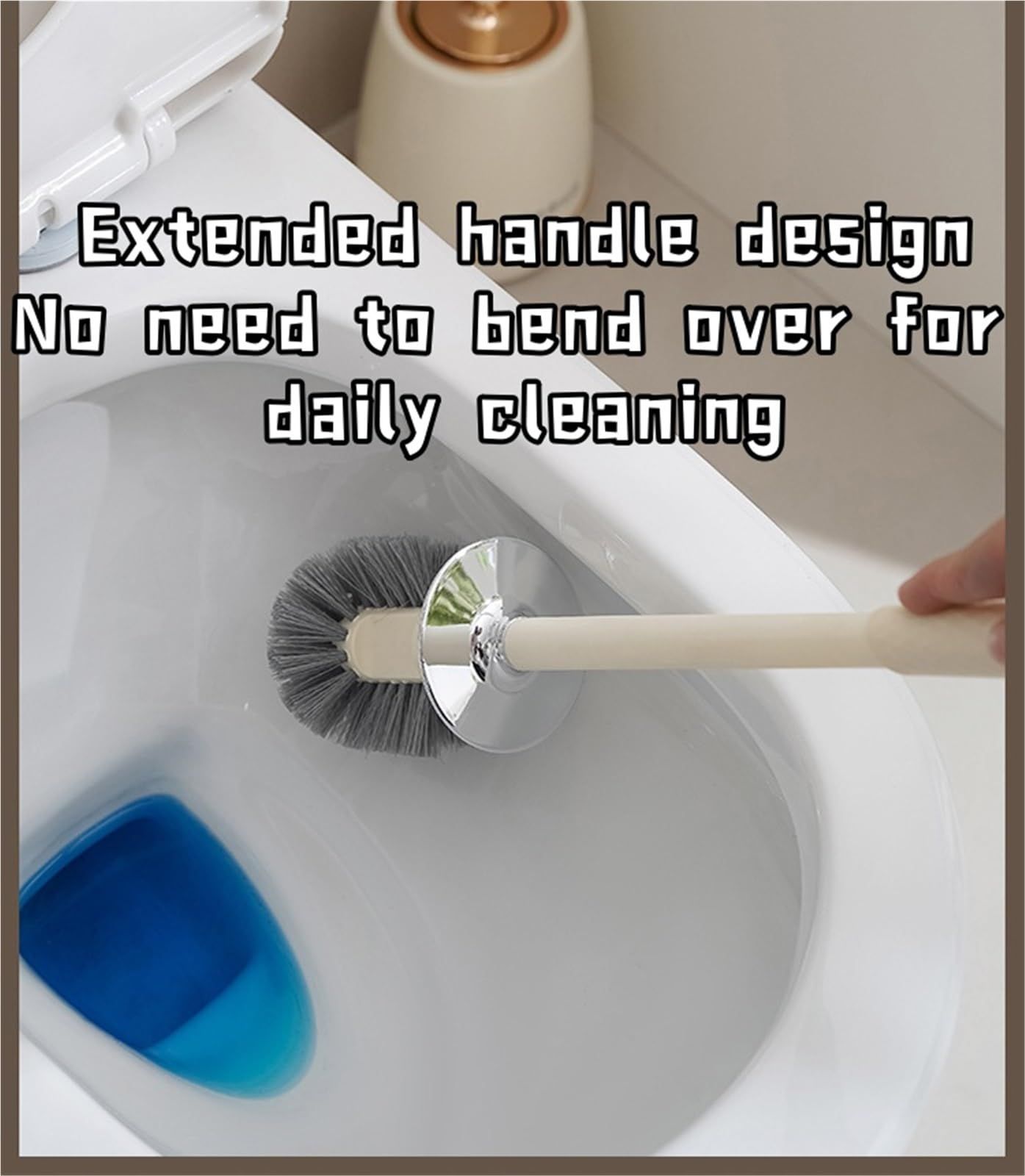 Toilet Brush with Holder Silver, Modern Toilet Bowl Cleaner Set with Sturdy Base and Deep Cleaning Bristles — image 5