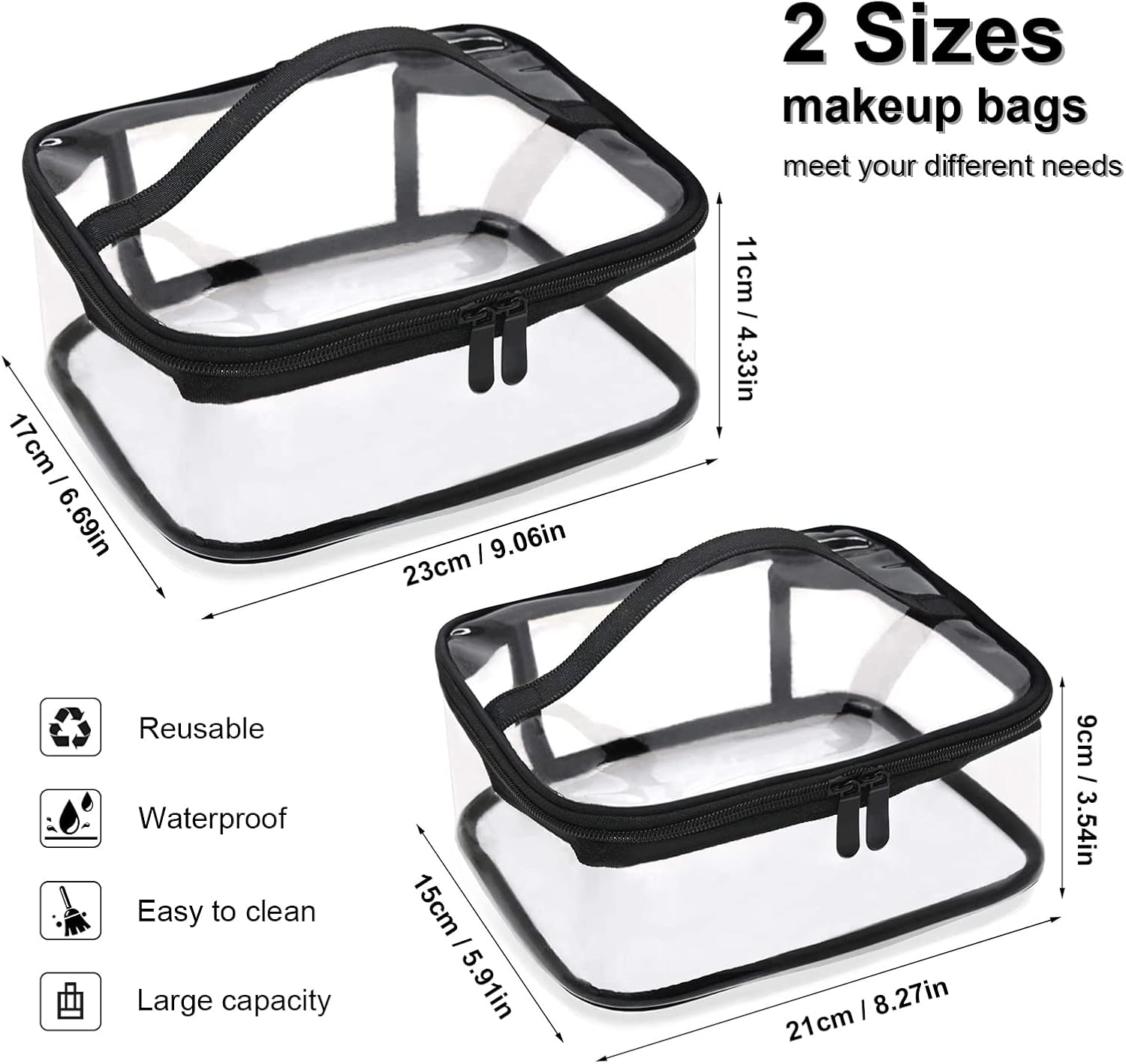 Transparent toiletry bags - 2 pieces of portable makeup bags Transparent cosmetic bag with handle - zip - waterproof travel bag โ image 6