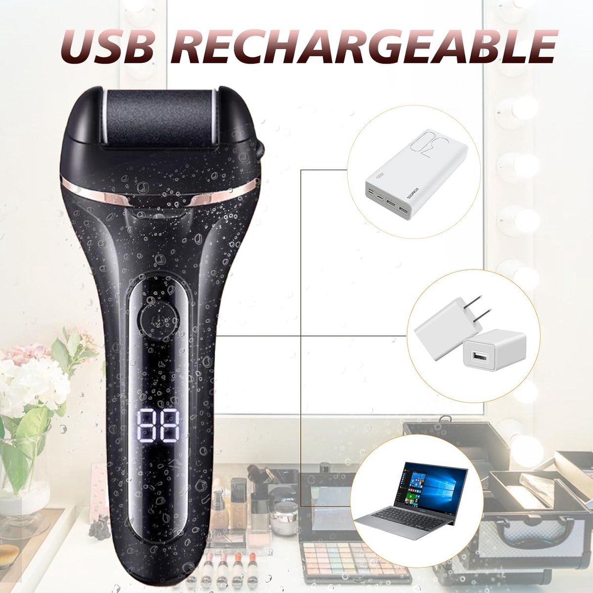 Electric foot file, With 3 roller heads, Rechargeable pedicure set for removing calluses on feet โ image 2