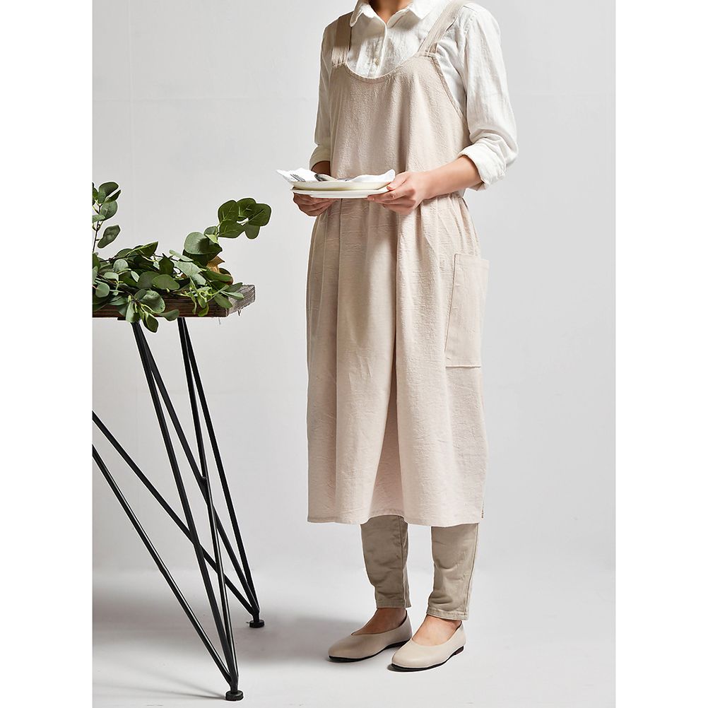 Women Kitchen Cooking Apron with 2 Front Pockets Cotton Linen Apron Coffee Shops Flower Shops Work Cleaning Aprons โ image 4
