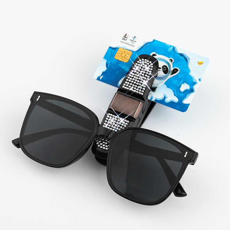 6 Pcs Red Luxury Rhinestone Car Sun Visor Glasses Clip - Multi-Functional, 180° Rotatable, ABS Material — image 4