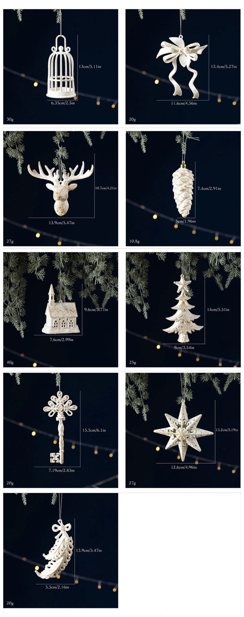 White Gold Mini Christmas Tree Shaped Ornaments, 3 Pieces, Dainty Home Accent, Warm Holiday Giveaway Gif — image 3