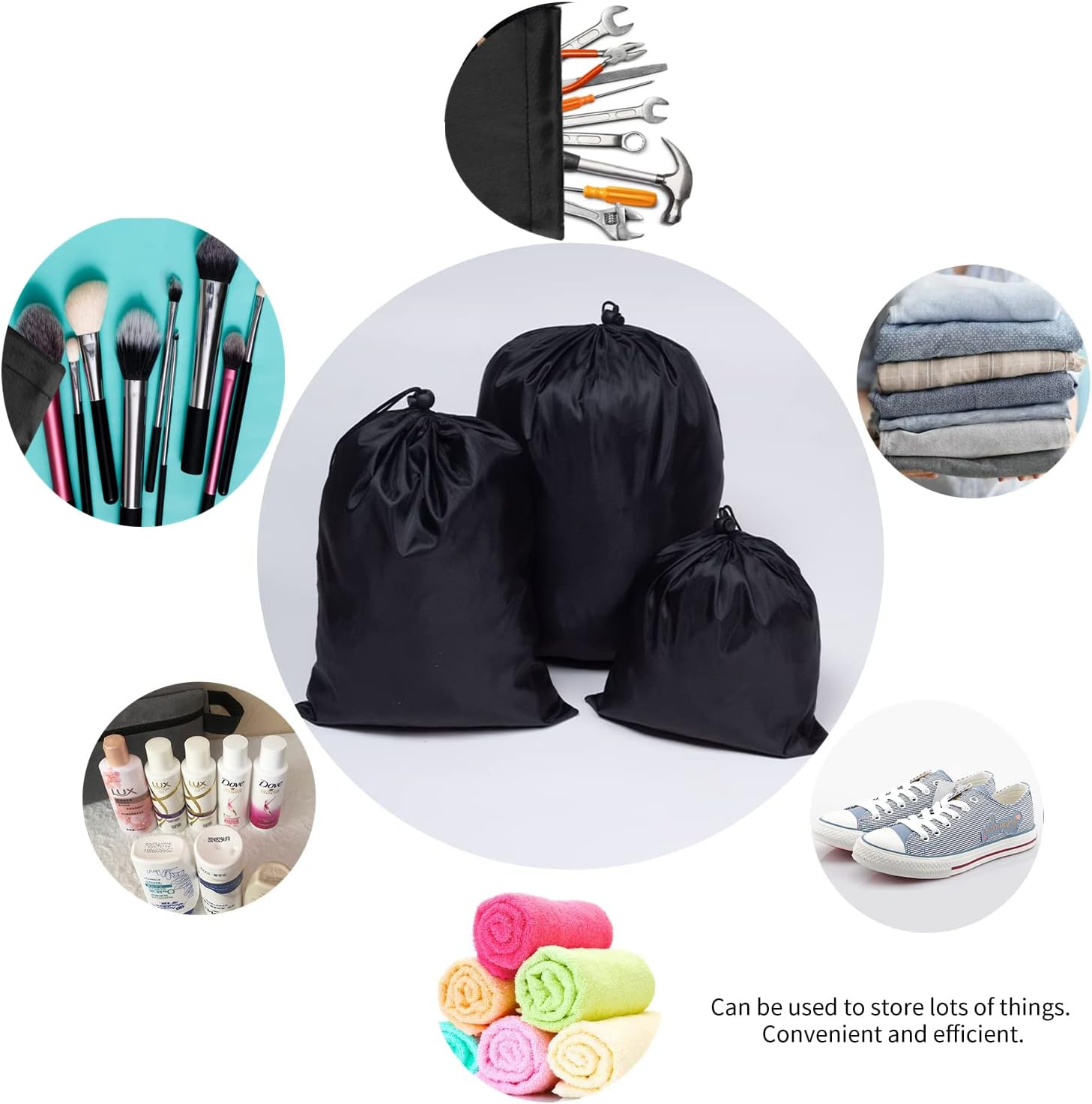 Drawstring Bag String Bag - 15Packs 3Sizes Nylon Cinch Ditty Stuff Pouch with Toggle for Gym, Luggage, Storage, Shoes, Travel โ image 5