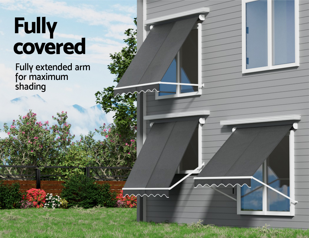 Instahut Retractable Fixed Pivot Arm Window Awning Outdoor Blinds 2.1X2.1M Grey โ image 5