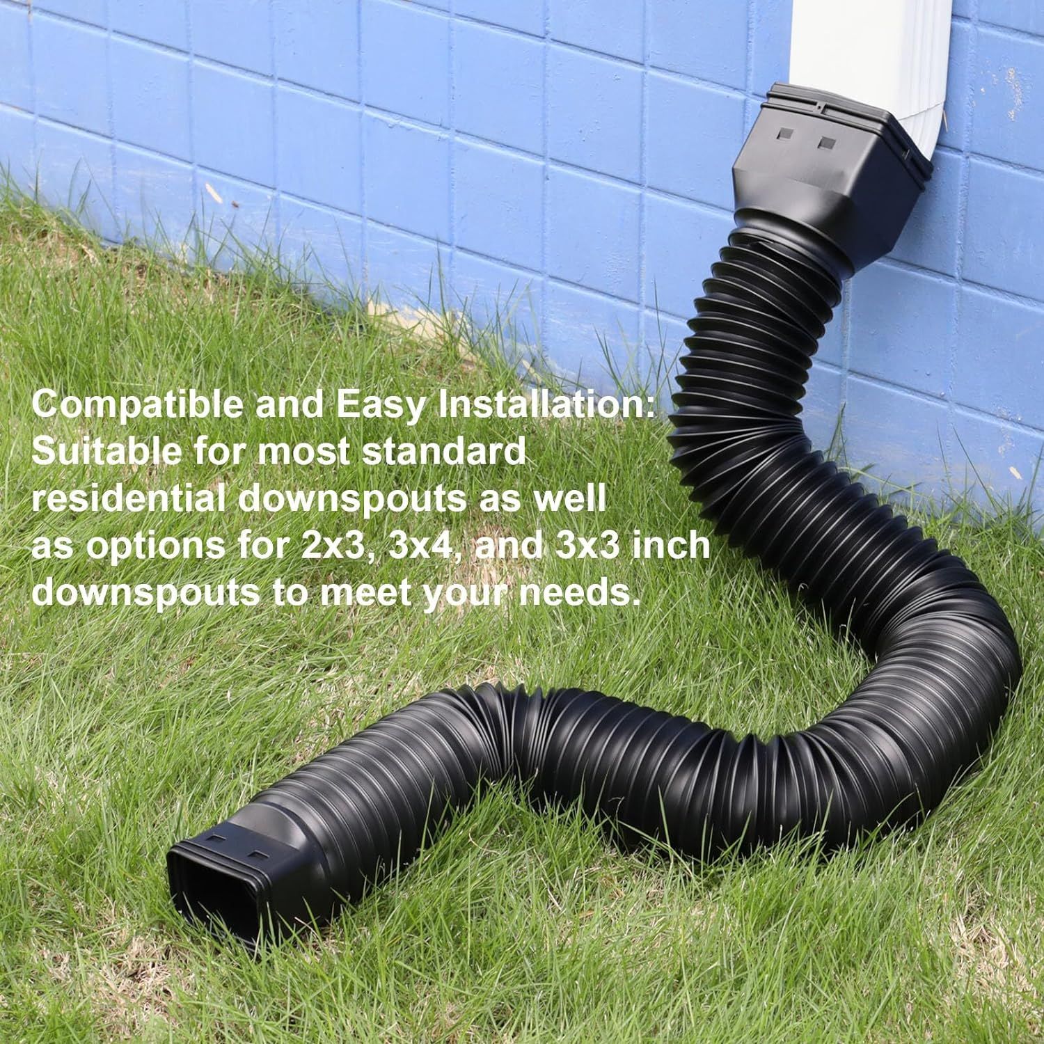2 Pack Rain Gutter Downspout Extensions, Flexible Downspout Extender Extendable Pipes for Rain Water Drainage, (Black) — image 4