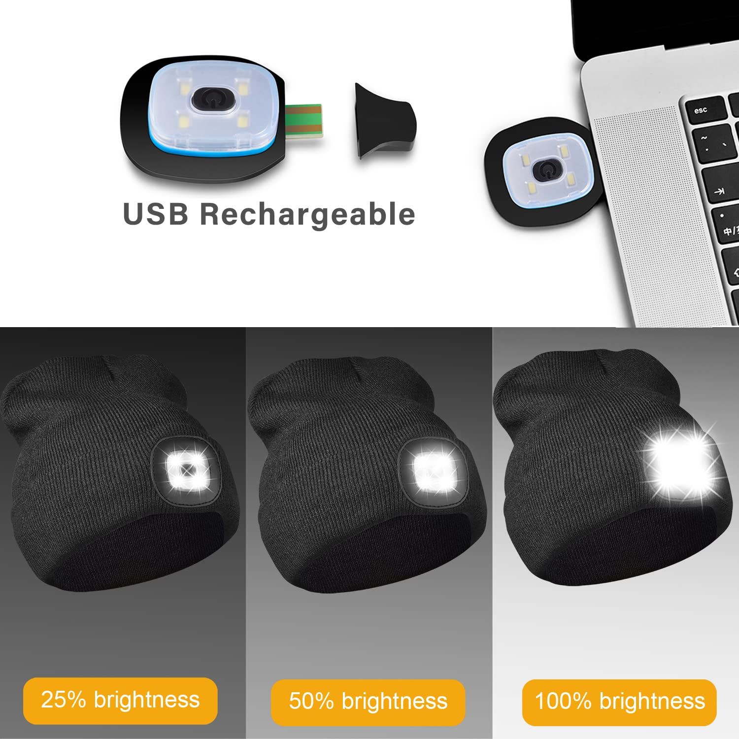 1 pcs Rechargeable LED Cap, Hands Free LED Flashlight Lighted Headlamp Hat, Warmer Knit Cap Hat (Black) — image 5